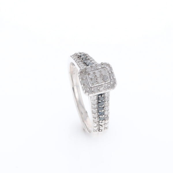 Blue & White Diamond Rectangle Cluster Ring
