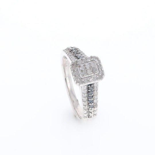 Blue & White Diamond Rectangle Cluster Ring
