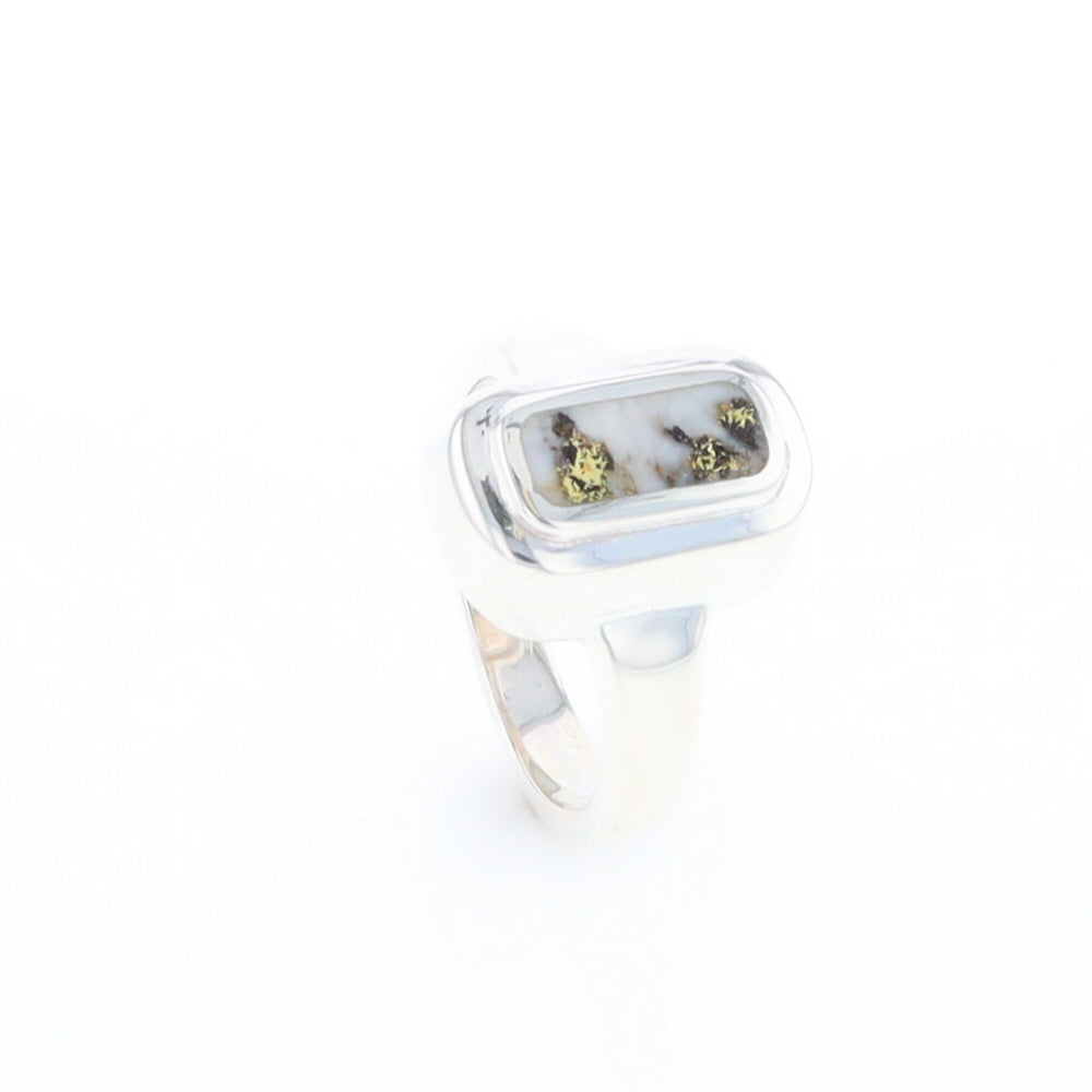 Sterling Silver Gold Quartz Inlaid Rectangular Ring - G3