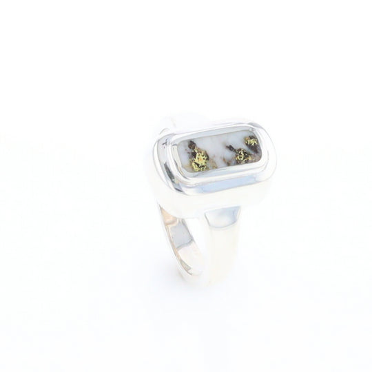 Sterling Silver Gold Quartz Inlaid Rectangular Ring - G3