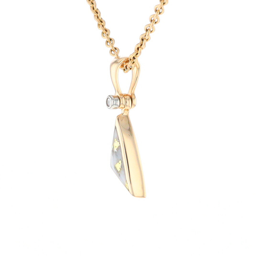 Gold Quartz Necklace Sail Inlaid Design Pendant with .02ct Diamond