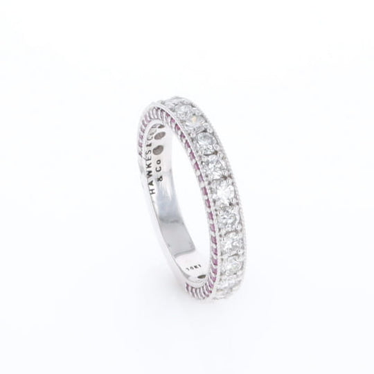 Diamond and Pink Sapphire Wedding Band