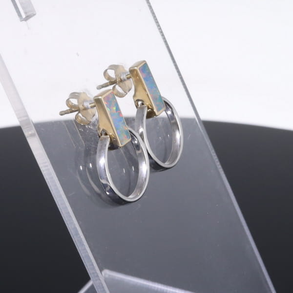 Opal Earrings Rectangle Inlaid Knocker Design Studs