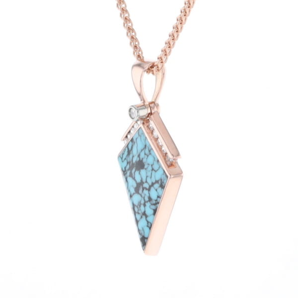 Turquoise Kite Shaped Inlaid Pendant with 0.19ctw Diamonds