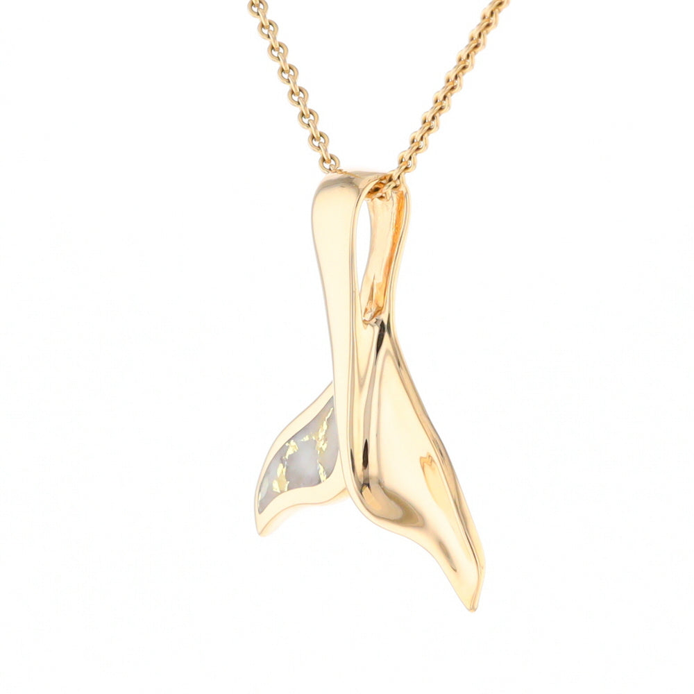 Whale Tail Natural Gold Quartz Single Side Inlaid Pendant