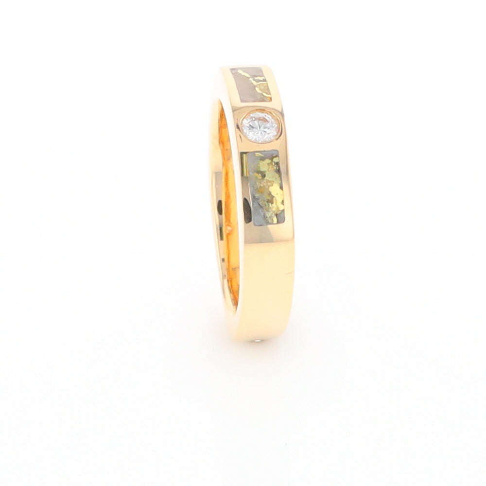 Gold Quartz Ring Double Sided Inlaid Design with .10ct Round Diamond G2
