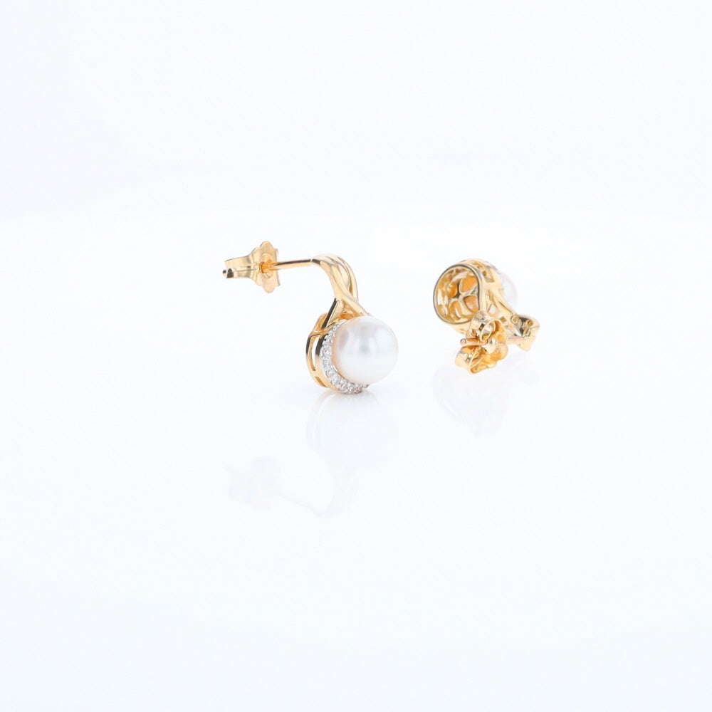 Pearl Drop Earrings with Diamond Halos