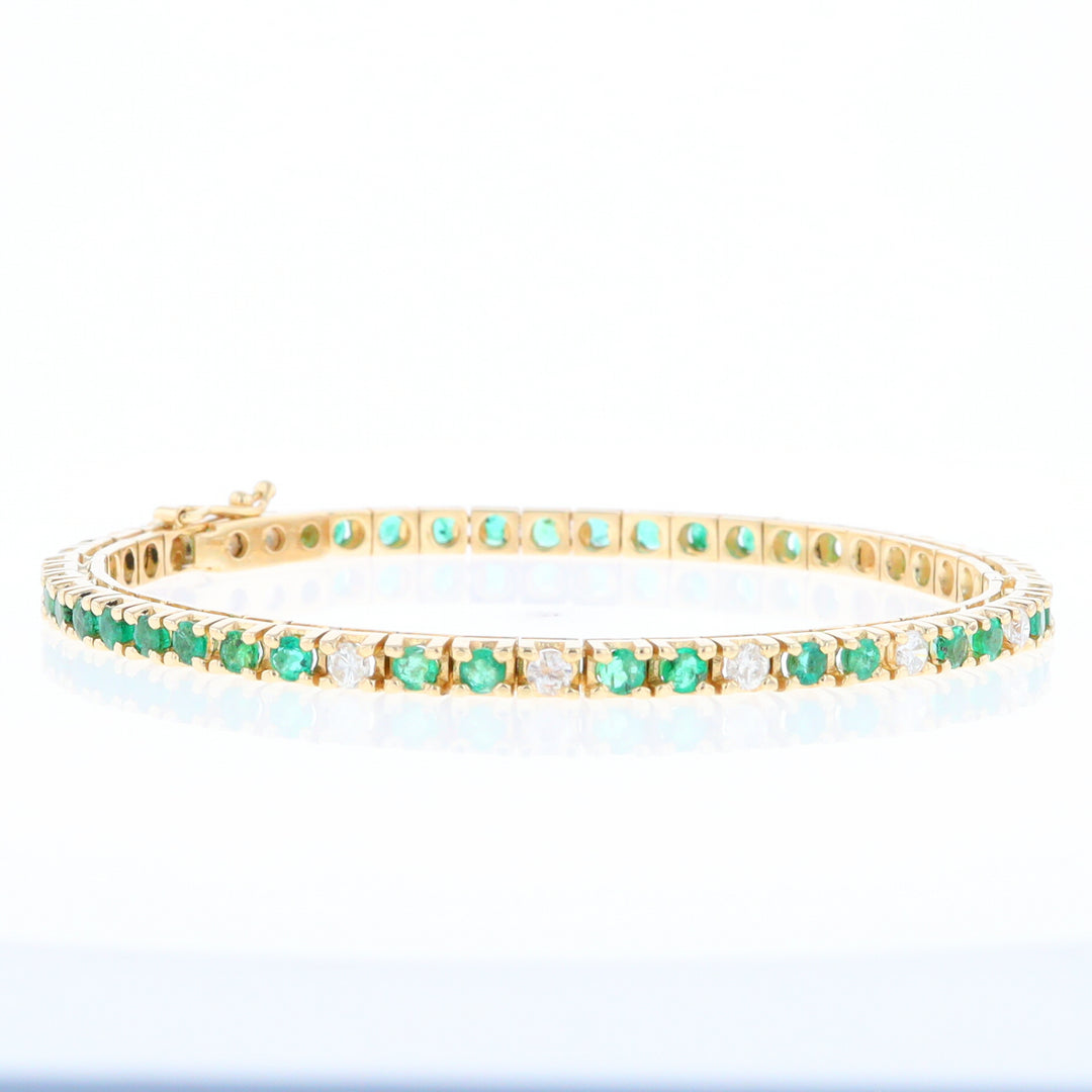 14Kt Yellow Gold Emeralds & Diamond Accent Tennis Bracelet