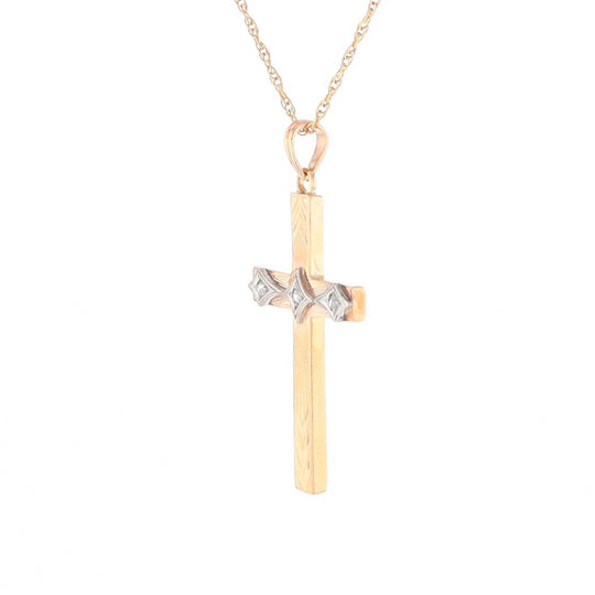 Vintage Incised Diamond Cross Pendant