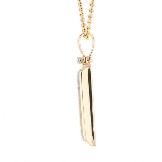 Gold Quartz Necklace Rectangle Inlaid Pendant with .02ct Diamond