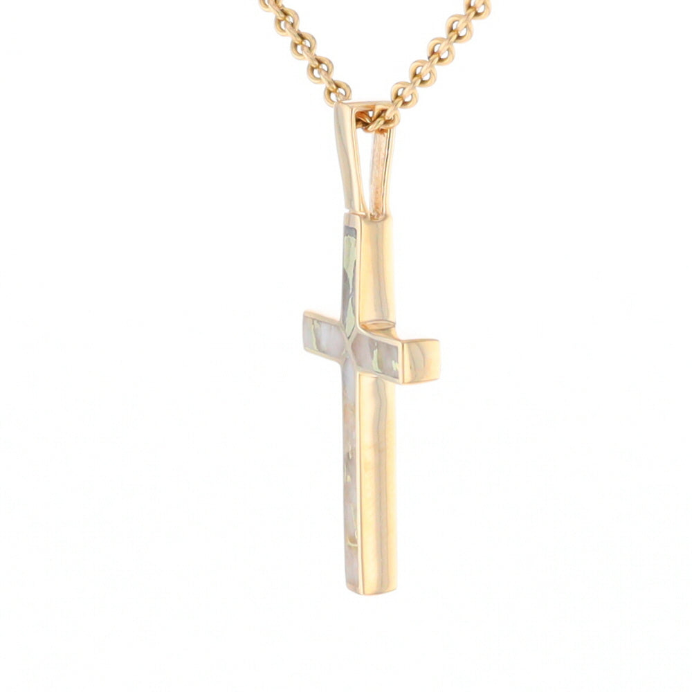 Gold Quartz Necklace 4 Section Inlaid Design Cross Pendant