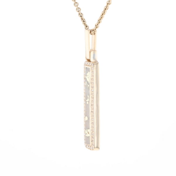 Gold Quartz Necklace, Rectangle Inlaid, .27ctw Diamond Halo Pendant