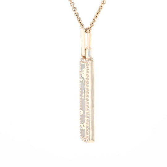 Gold Quartz Necklace, Rectangle Inlaid, .27ctw Diamond Halo Pendant