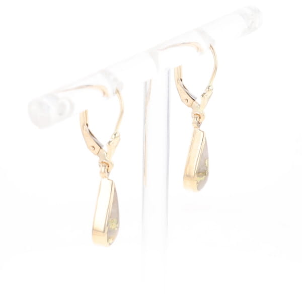 Gold Quartz Earrings Tear Drop Inlaid Lever Backs - G3