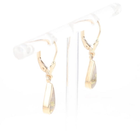 Gold Quartz Earrings Tear Drop Inlaid Lever Backs - G3