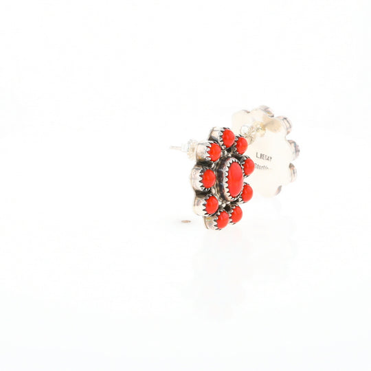 Coral Cluster Flower Stud Earrings