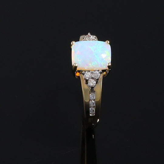 Rectangular Opal Ring with Diamond Accents