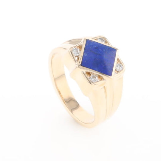 Natural Lapis ring diamond shape inlaid design with .16ctw round diamonds