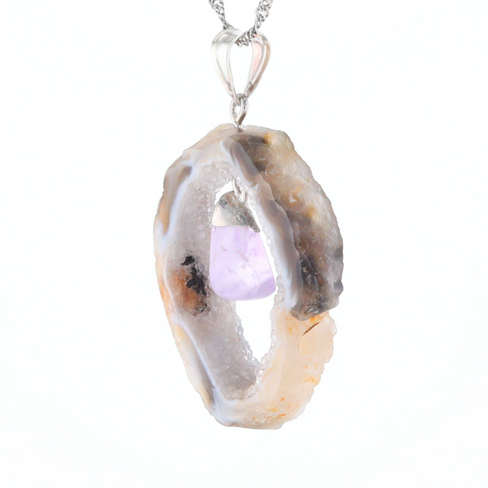 Druzy Quartz With Dangling Amethyst Pendant