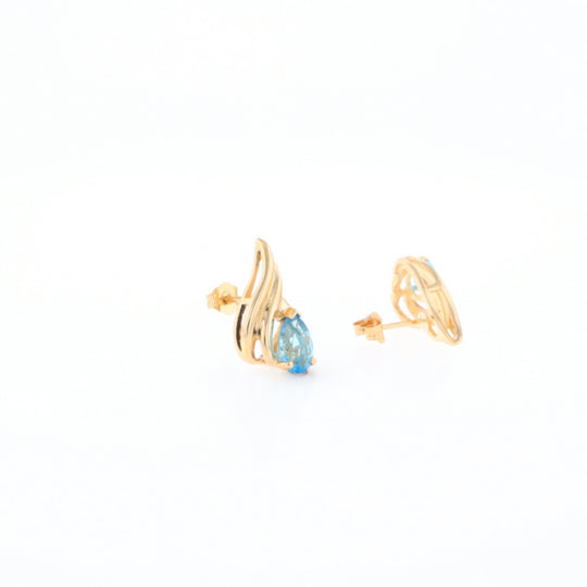 Blue Topaz Swirl Pear Stud Earrings