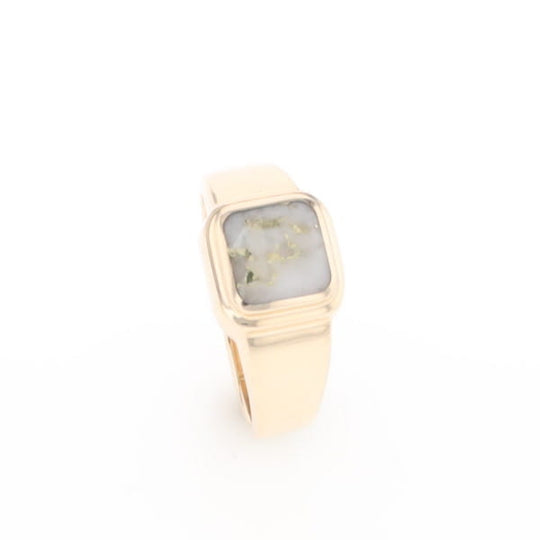 Gold Quartz Ring Square Inlaid Design