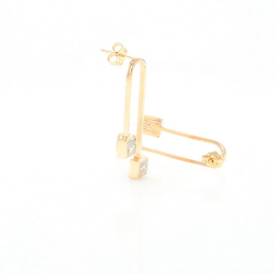 Gold Quartz Double Square Curved Bar Earrings - G2