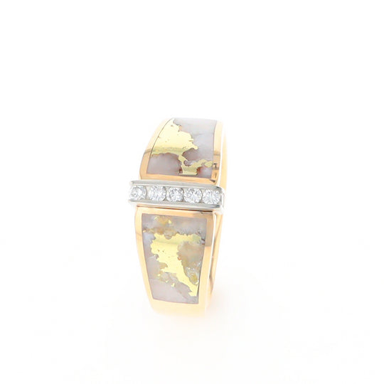 Gold Quartz Ring Double Sided Inlaid with .19ctw Round Diamonds