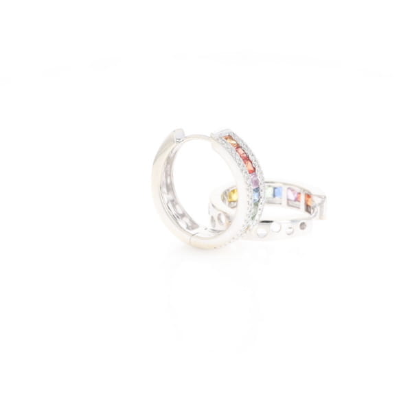 Multi-color Sapphire Hoop Earrings with Diamond Accents