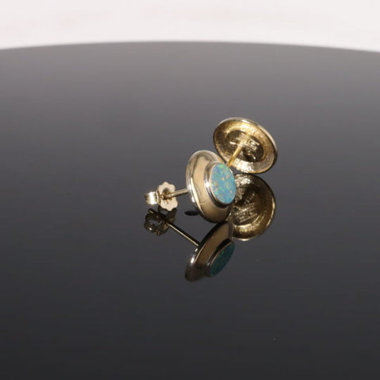 Opal Earrings Round Inlaid Design Studs
