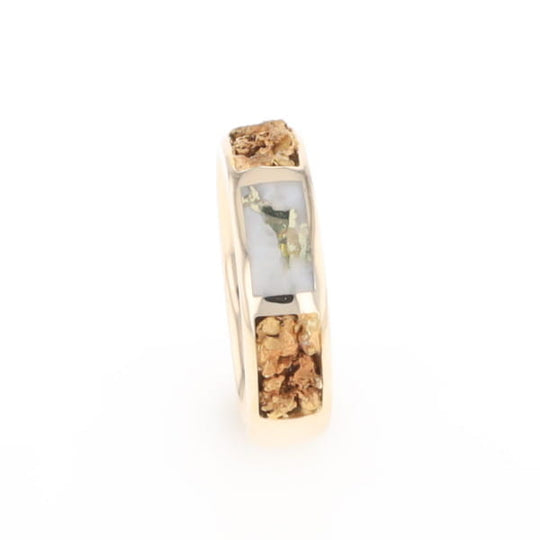 G1 Gold Quartz Ring Inlaid Center Natural Nugget Sides Band
