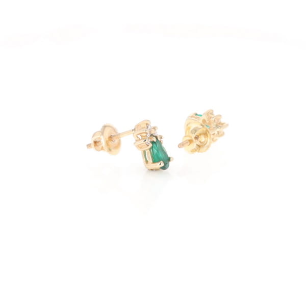 Synthetic Emerald Pear Shaped Earrings with Diamond Accents