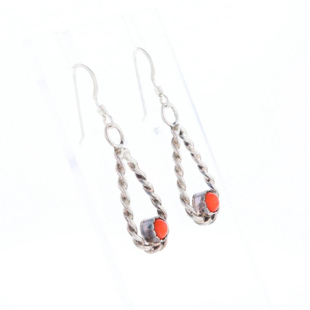 Native American Tear Drop Twist Coral Earrings