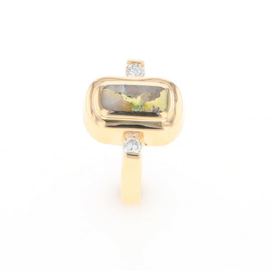 Gold Quartz Ring Oval Inlaid Design with .06ctw Round Diamonds