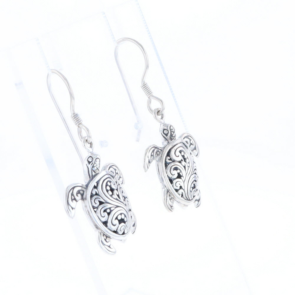 Silver Turtle Dangle Earrings