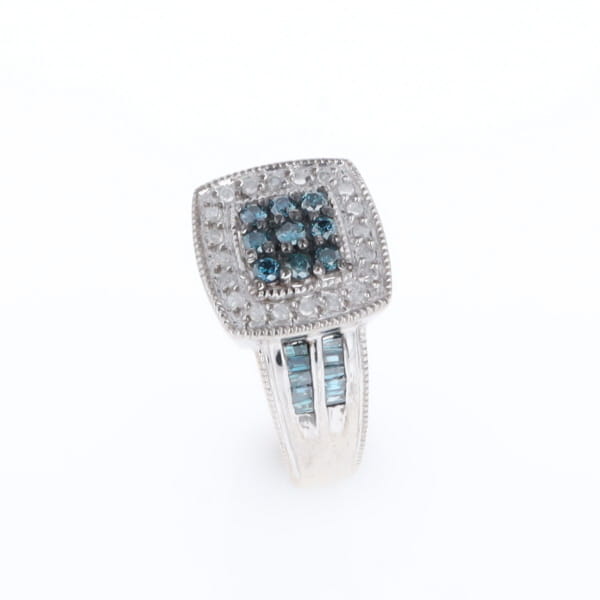 Square Blue & White Diamond Ring