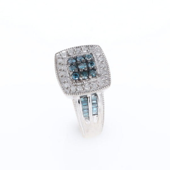 Square Blue & White Diamond Ring