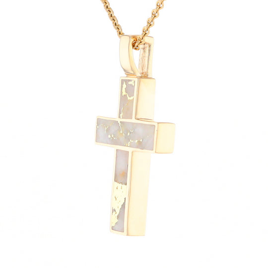 Gold Quartz Pendant Cross Design 3 Section Inlaid Pendant