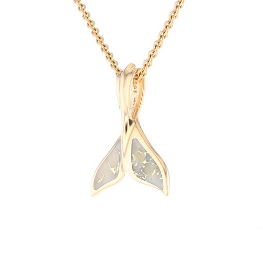 Whale Tail Necklaces Gold Quartz Double Sided Inlaid Sea Life Pendant