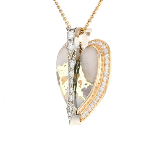 Gold Quartz Necklace Cupid's Revenge 2.24ctw Diamonds Heart Pendant