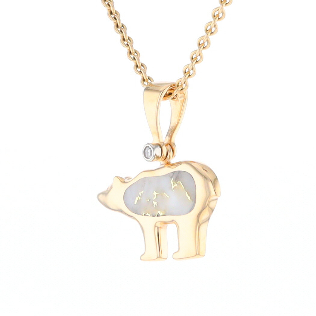 Gold Quartz Inlaid Polar Bear Pendant