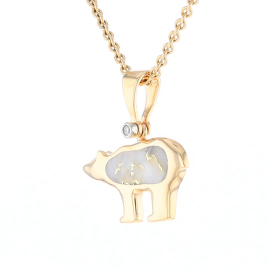 Gold Quartz Inlaid Polar Bear Pendant