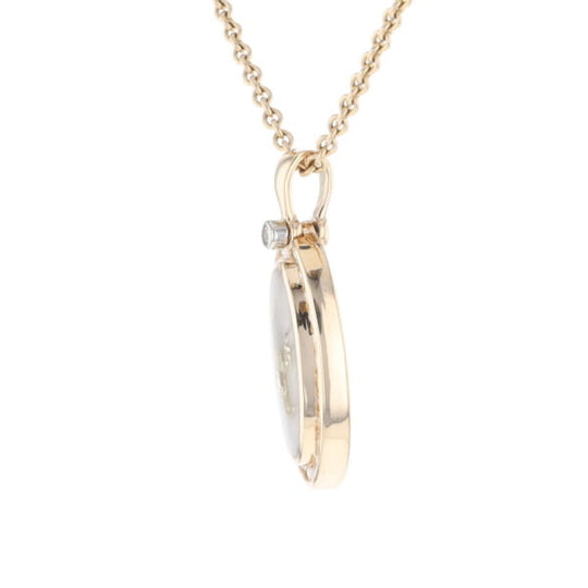 Gold Quartz Necklace .37ctw Halo Diamond Oval Inlaid Pendant