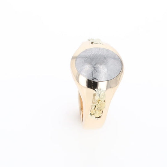 Oval Meteorite Inlaid Ring with Natural Gold Nuggets