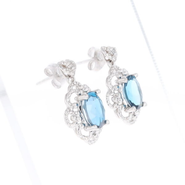 London Blue Topaz in Filigree Setting Dangle Earrings