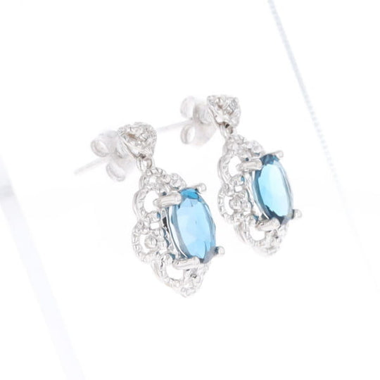 London Blue Topaz in Filigree Setting Dangle Earrings