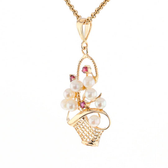 Pearl and Ruby Basket Pendant