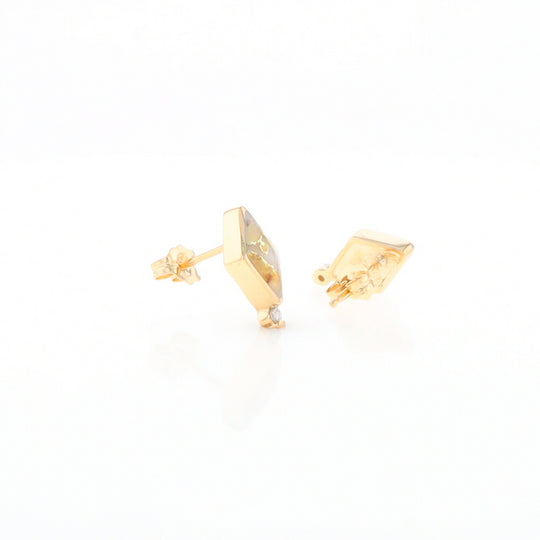 Diamond-Shaped Gold Quartz Inlaid Earrings - G2