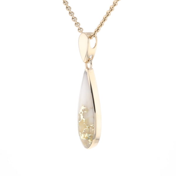 Gold Quartz Pendant Tear Drop Inlaid Design G2