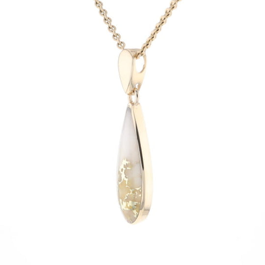 Gold Quartz Pendant Tear Drop Inlaid Design G2