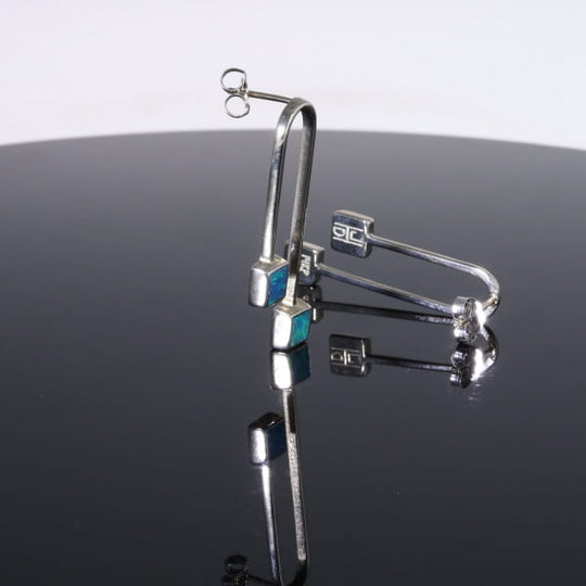 Opal Earrings Curved Bar Double Square Inlaid Ends Design Studs